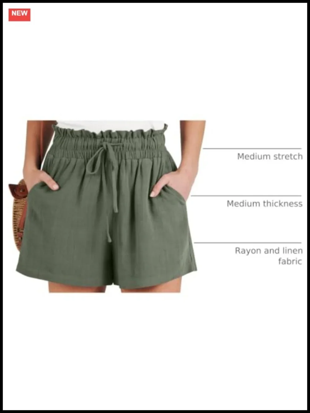 Women Wide Leg High Waist Linen Shorts with Pockets Drawstring Casual